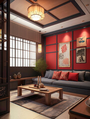 Living room for interior architecture with Japan style, Modern Japanese style with a fusion of traditional elements