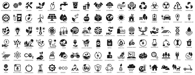 Fototapeta na wymiar Ecological icon set, green vector environment, energy sign and symbol concept. Vector illustration