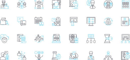 Talent acquisition linear icons set. Recruit, Hire, Selection, Sourcing, Screening, Assessment, Onboarding line vector and concept signs. Retention,Employment,Pipeline outline Generative AI