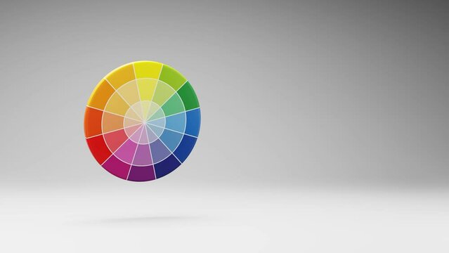 Color Circle Spinning on a Studio Light Gray Background, Seamless Loop 3D Animation with Copy Space