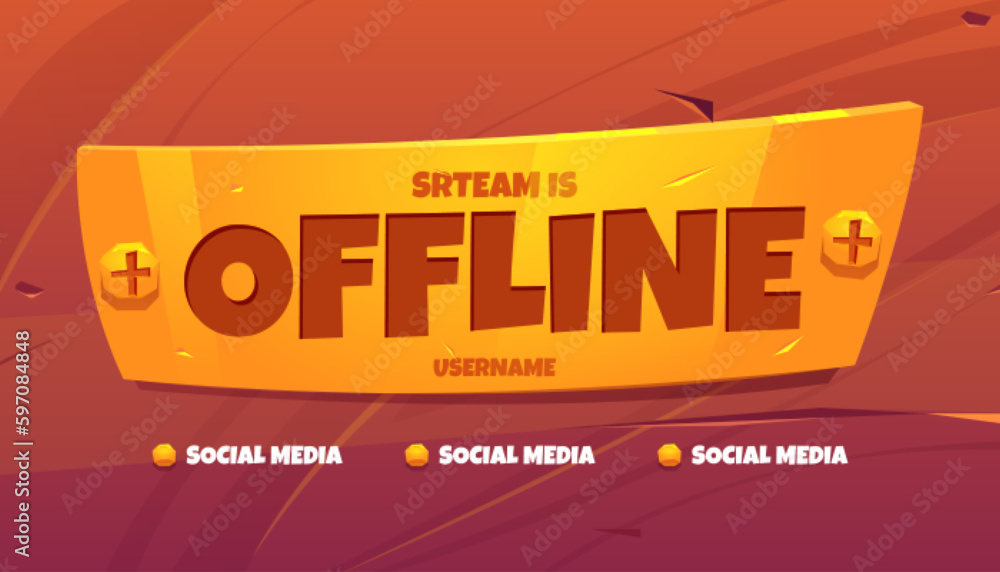 Poster stream is offline twitch cartoon background vector label. creative game banner design template for b