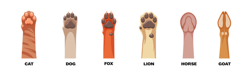 Fototapeta na wymiar Animal paws icons set. Cartoon style.