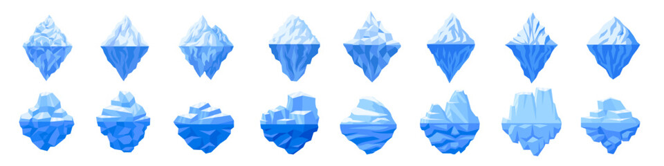 Iceberg icon set. Cartoon and triangle style.