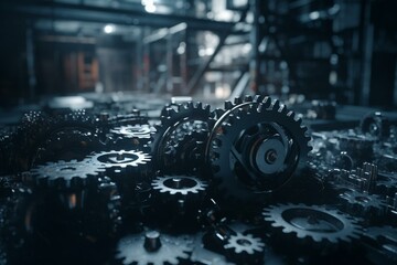 Background illustration of interconnected gears. Generative AI