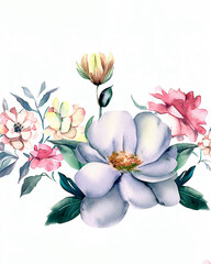 Watercolor illustration of flowers on white background
