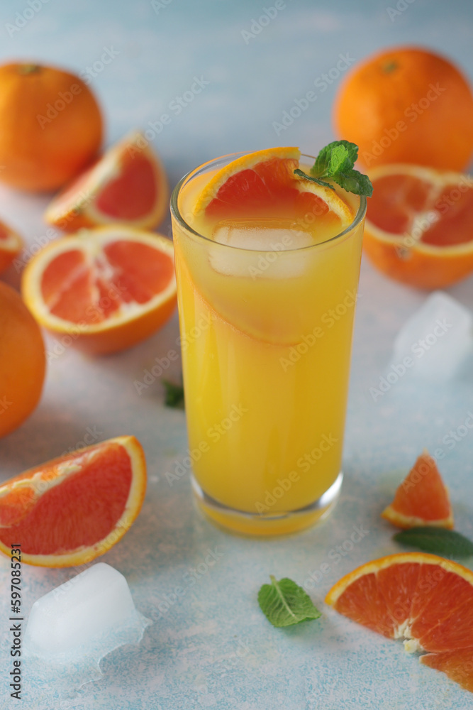 Poster Red oranges juice with mint and ice