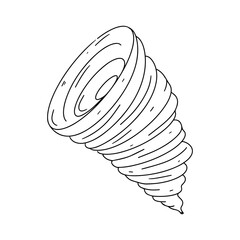 Tornado in hand drawn doodle style. Vector illustration isolated on white. Coloring page.
