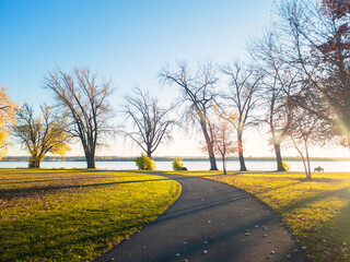 Afternoon Landscape View Onondaga Lake Park in Syracuse, New York Overlooking Onondaga Lake.