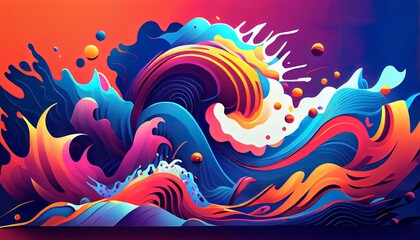 Fototapeta premium Vibrant Tidal Wave, Stunning Abstract Image, Dynamic Scene, High Resolution, 8K Real-Time Rendering. Generative AI