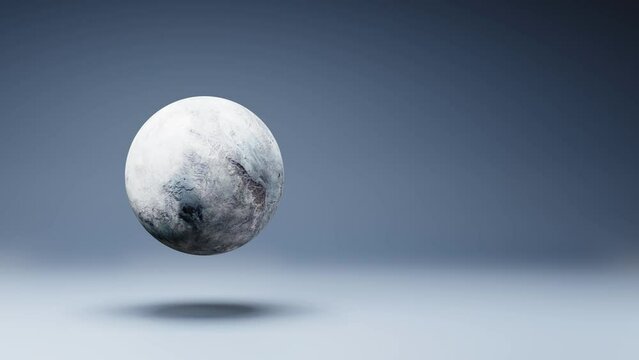 Eris Planet Spinning on a Studio Blue Background, Seamless Loop 3D Animation with Copy Space