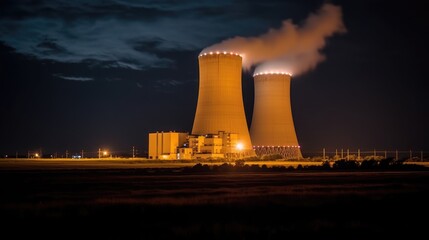 Advanced Texas Nuclear Facility, Industrial Setting, Eco-Friendly Energy Production, Cutting-Edge Infrastructure, Efficient Power Generation, Generative AI Illustration