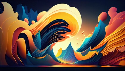 Fototapeta na wymiar Vibrant Tidal Wave, Stunning Abstract Image, Dynamic Scene, High Resolution, 8K Real-Time Rendering. Generative AI