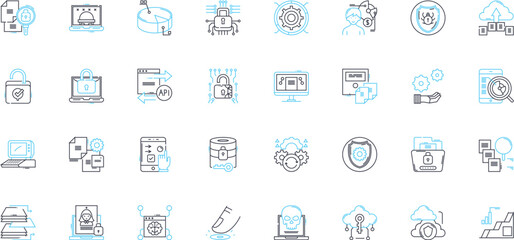 Data protection linear icons set. Encryption, Privacy, Cybersecurity, GDPR, Compliance, Backup, Sensitive line vector and concept signs. Firewall,Surveillance,Vulnerability outline illustrations