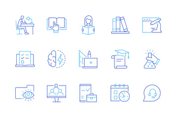 Knowledge and learning - set of modern line design style icons
