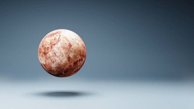 Makemake Planet Spinning on a Studio Blue Background, Seamless Loop 3D Animation with Copy Space