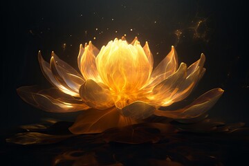 Surrounded by beautiful golden lotus flowers from generative ai