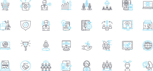 Rapid expansion linear icons set. Growth, Expansion, Acceleration, Proliferation, Develop, Blooming, Flourishing line vector and concept signs. Thriving,Surging,Burgeoning outline Generative AI