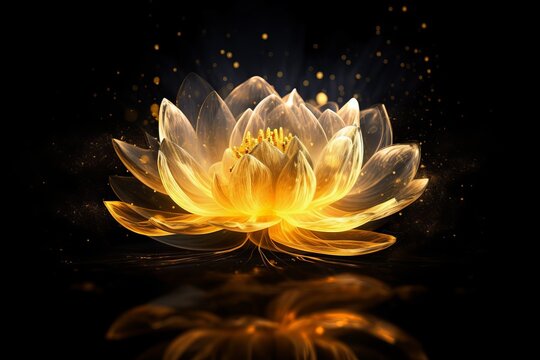 Surrounded by beautiful golden lotus flowers from generative ai
