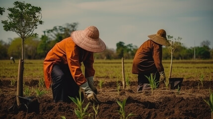 Planting the plant in the ground created with generative AI technology
