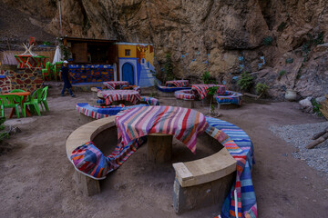 riverside restaurant, God's Bridge, Akchour, Talassemtane Nature Park, Rif region, morocco, africa
