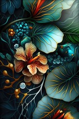 Abstract floral and flower ink pattern made with generated ai