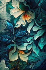 Abstract floral and flower ink pattern made with generated ai