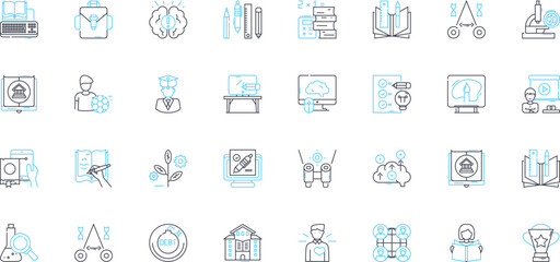 Online education linear icons set. E-learning, Webinar , Distance learning, MOOCs, Virtual classrooms, Edtech, Online classes line vector and concept signs. Digital education,Web-based Generative AI