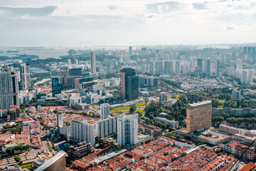 Aerial view of Singapore down town area in day time, travel and business destination,Building and...