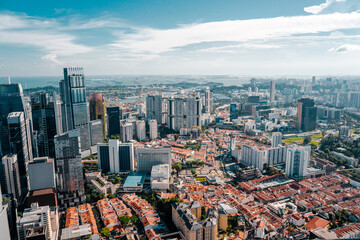 Aerial view of Singapore down town area in day time, travel and business destination,Building and...