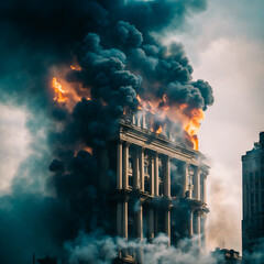 Bank burning. Symbol of banking crisis. Generative AI