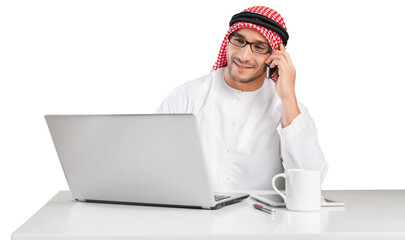 Arabian business man with laptop on office desk