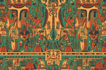 Egyptian Pharaoh Folk Art Pattern. Generative AI