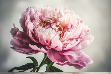 Watercolor painting of a pink peony flower. Generative AI
