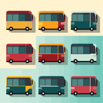 Colorful buses set vector isolated on white
