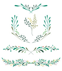 Flower and leaf frame. Botanical decoration wreath, garland, border illustration. Wildflower, herbs and plants. 