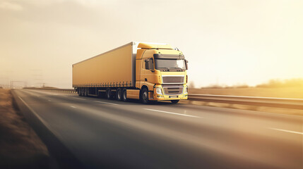 Truck with container on highway, cargo transportation, generative ai