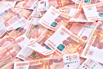 Russian rubles five thousandth banknotes background