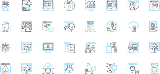 Machine intelligence linear icons set. Automation, Algorithms, Robotics, Learning, Neural, Cognitive, Recognition line vector and concept signs. Perception,Processing,Analytics outline Generative AI