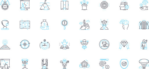 Obraz premium Skill progression linear icons set. Advancement, Growth, Development, Refinement, Mastery, Improvement, Proficiency line vector and concept signs. Expertise,Learning,Evolution outline Generative AI