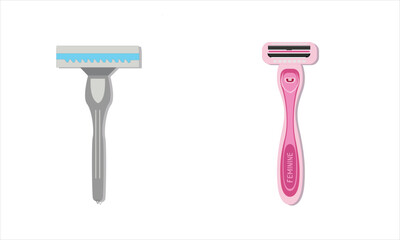 male and female shaving razor isolated on white