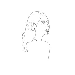 A portrait of a beautiful girl in one line art style with a flower for tattoo posters banners webs