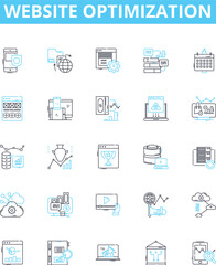 Website optimization vector line icons set. Optimization, Website, SEO, Analytics, Content, Loading, Servers illustration outline concept symbols and signs