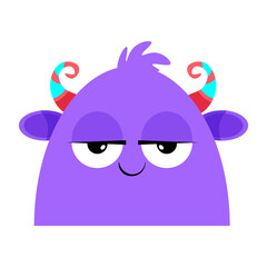 Fototapeta premium Cute purple monster with a smile and horns