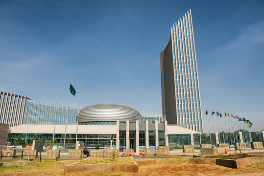 ADDIS ABABA, ETHIOPIA - MAY 1, 2015 : The African Union's headquarters building in Addis Ababa. It is the tallest building in Addis Ababa.