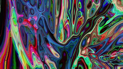 An entrancing and psychedelic art piece of abstract motion in a multi-colored metaverse world fills the full frame with mesmerizing patterns.