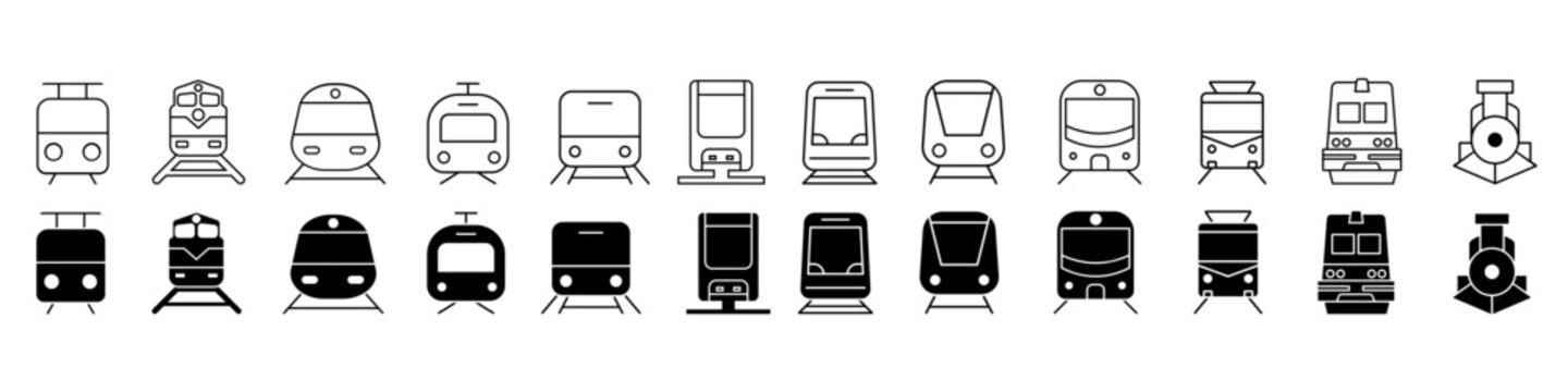 Train vector icon set. tram illustration sign collection. public transport symbol or logo.
