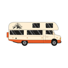 A drawing of a motorhome, also called a mobile home. Vector