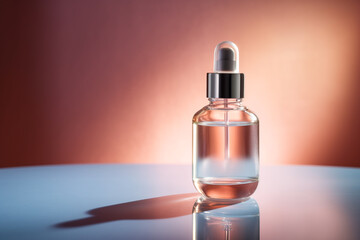Naklejka premium Oil serum glass bottle on a beautiful aesthetic background. Skin care serum. Cosmetics. Generative Ai.