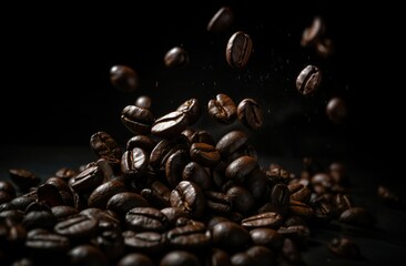 Falling coffee beans isolated Background Generative AI