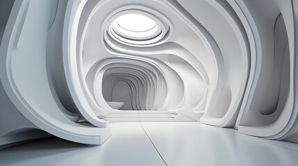 AI generated white abstract room / hallway / architecture background for presentations 